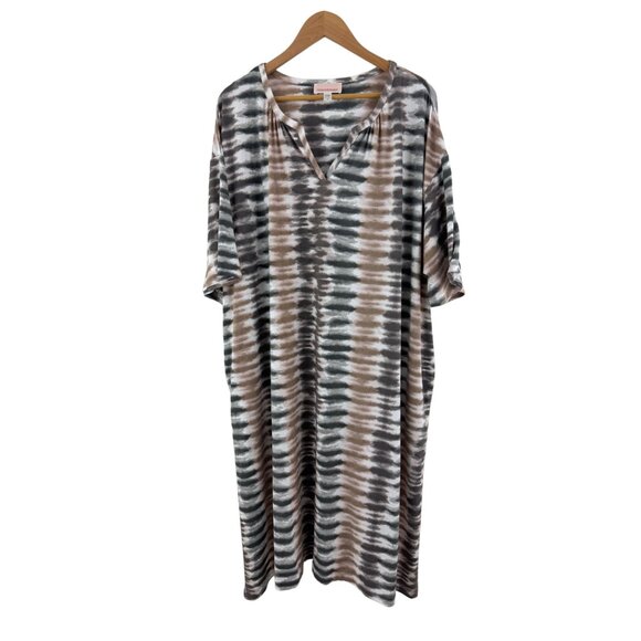 Tye-Dyed Soft Caftan Sleepshirt w/Pockets Nightgown - Picture 2 of 7